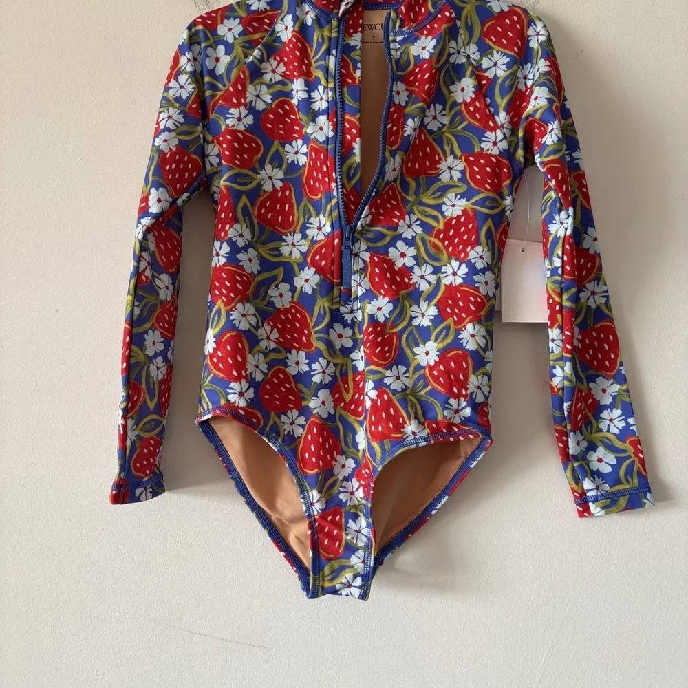 J Crew Crewcuts Girls Zip-Up Rash Guard UPF 50+ Swimsuits Sz 7 LOT OF 2~ NWT